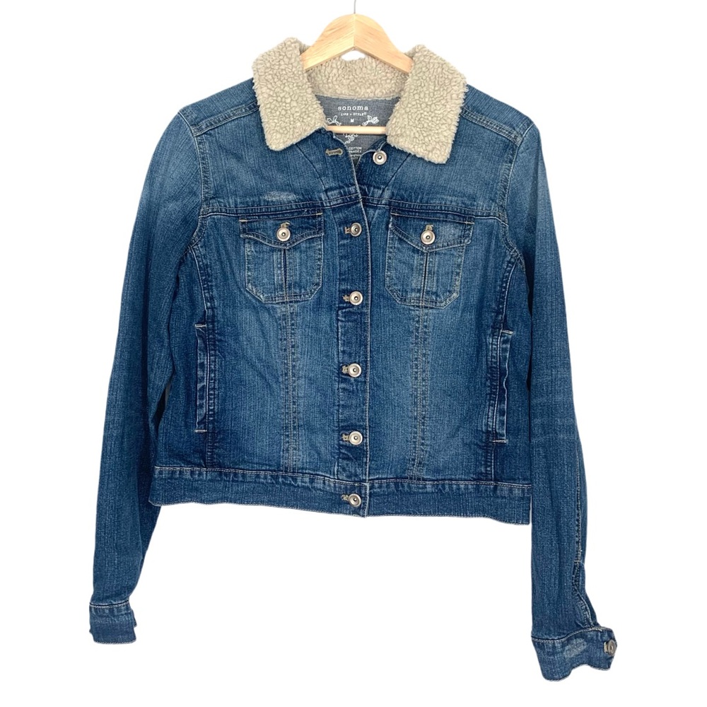 Jean Jacket with Sherpa Lining by Sonoma Medium Wash Slightly Distressed Medium